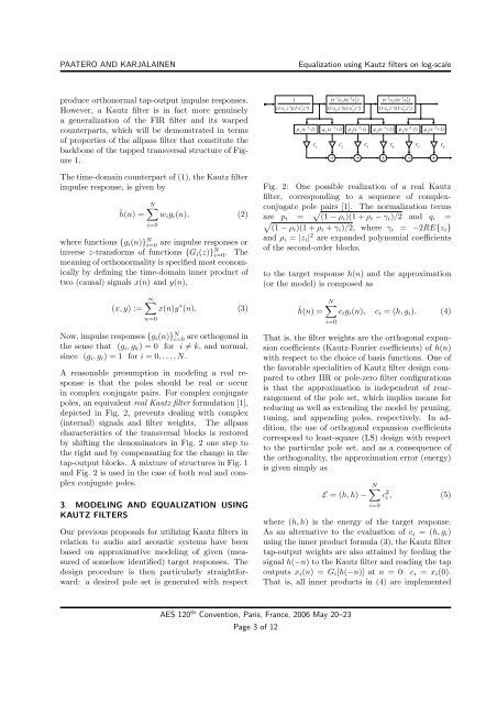 Equalization of Audio Systems using Kautz Filters ... - TKK Acoustics