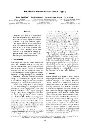 Methods for Amharic Part-of-Speech Tagging - Association for ...