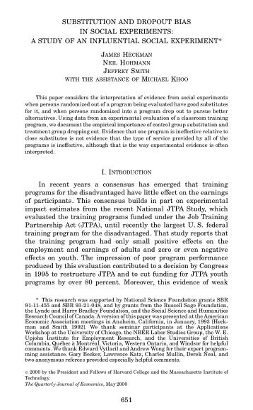 substitution and dropout bias in social experiments - University of ...