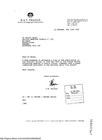 B .A .T. FRANCE - Legacy Tobacco Documents Library