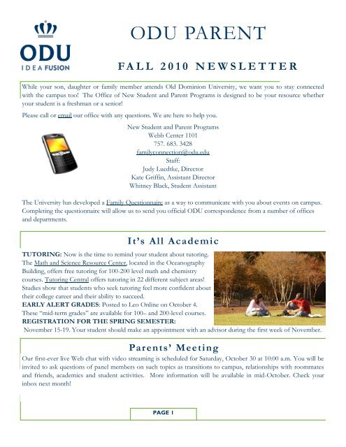 Fall 2010 Newsletter - Academic Enhancement - Old Dominion ...