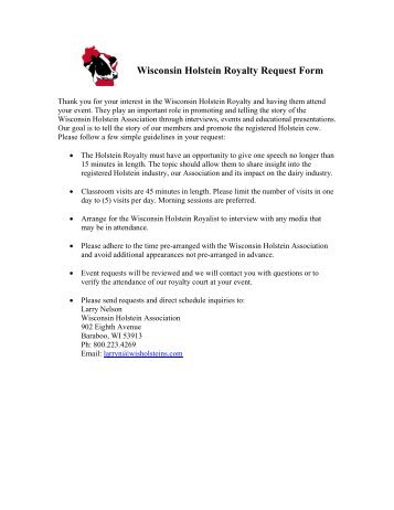 Request Form - Wisconsin Holstein Association