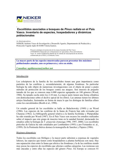 EscolÃ­tidos asociados a bosques de Pinus radiata en el ... - Neiker