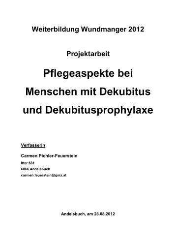 Pflegeaspekte bei Menschen mit Dekubitus und Dekubitusprophylaxe
