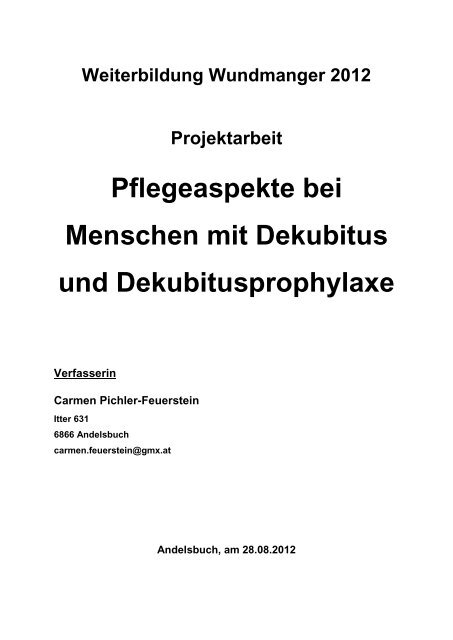 Pflegeaspekte Bei Menschen Mit Dekubitus Und Dekubitusprophylaxe