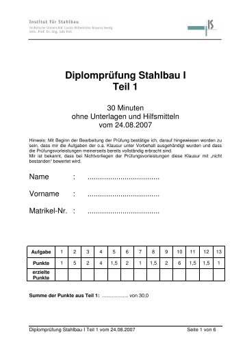 DiplomprÃ¼fung Stahlbau I Teil 1