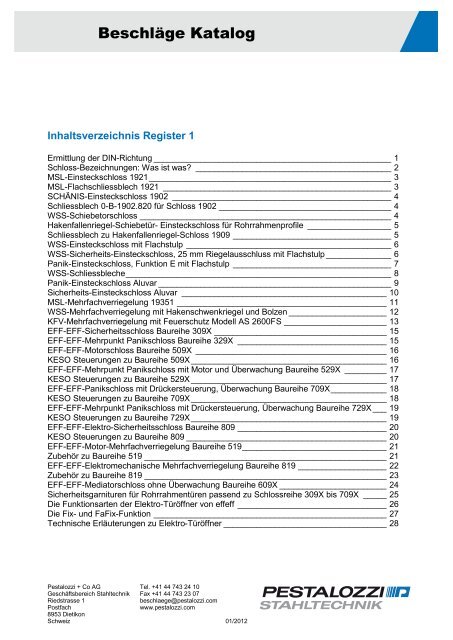 Register 1: SchlÃ¶sser, E-Ãffner, KabelÃ¼bergÃ¤nge ... - Stahltechnik