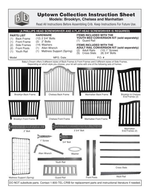 Uptown Collection Instruction Sheet Baby S Dream Furniture