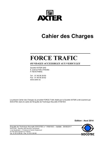 Cahier des Charges FORCE TRAFIC - Axter