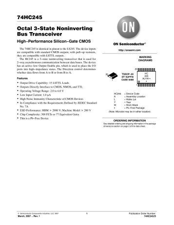 74HC245 Octal 3âState Noninverting Bus Transceiver