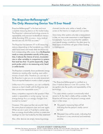 The Biopulsar-Reflexograph® The Only Measuring ... - Colour Energy