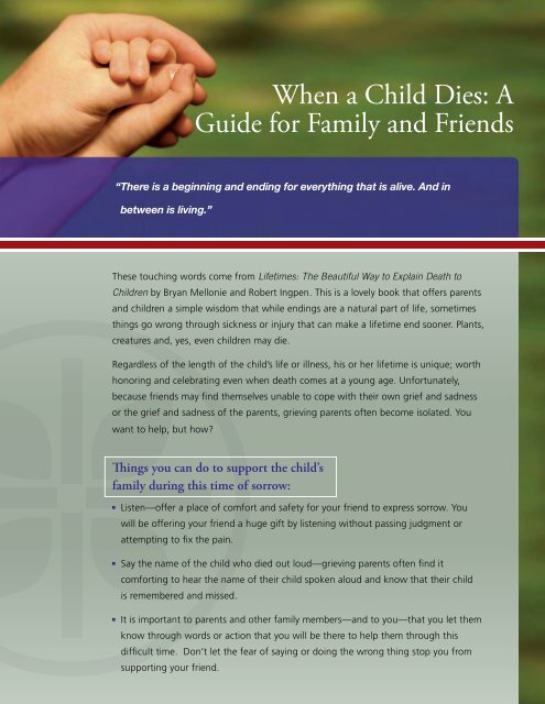 When a Child Dies: A Guide for Family and Friends - Caring ...