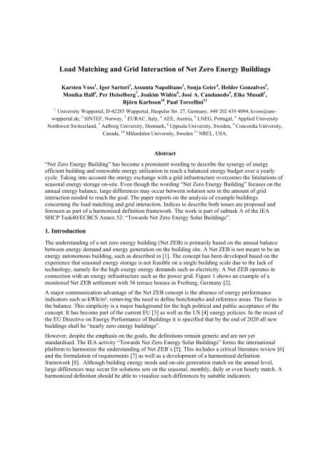 Load Matching and Grid Interaction of Net Zero Energy Buildings