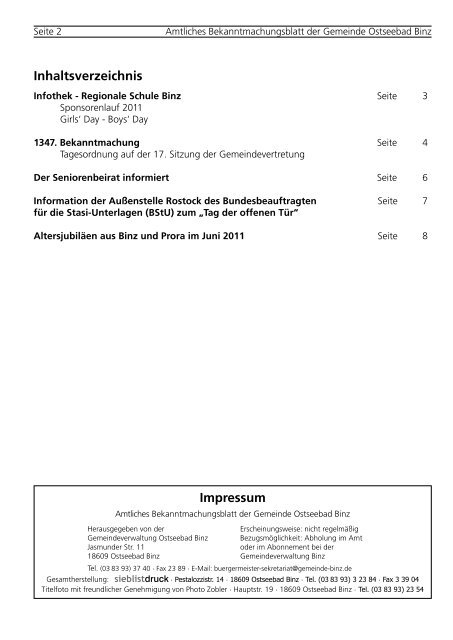 Amtliches Bekanntmachungsblatt der Gemeinde Ostseebad Binz