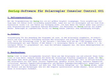 SerLog-Software fÃƒÂ¼r Solarregler Consolar Control 601