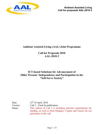 Call 3 Full text - Ambient Assisted Living Joint Programme