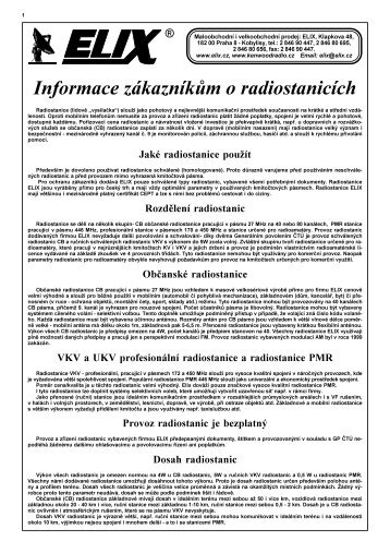 Informace zákazníkům o radiostanicích