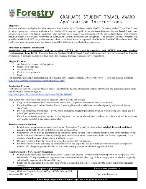 GRADUATE STUDENT TRAVEL AWARD Application Instructions