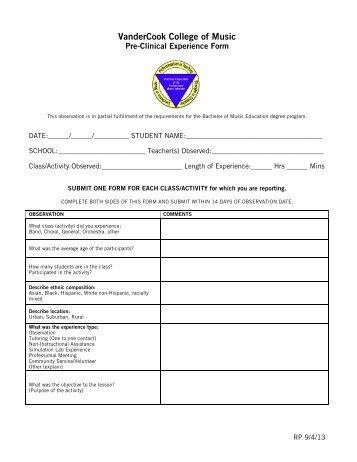 Pre-Clinical Observation Form - VanderCook College of Music