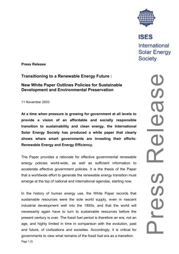 Transitioning to a Renewable Energy Future ... - ISES White Paper