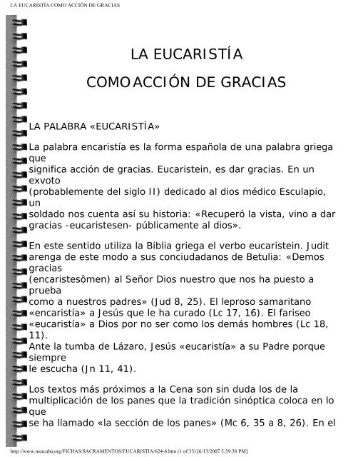 La EucaristÃ­a como acciÃ³n de gracias. Lucien Deiss - Sacramentos