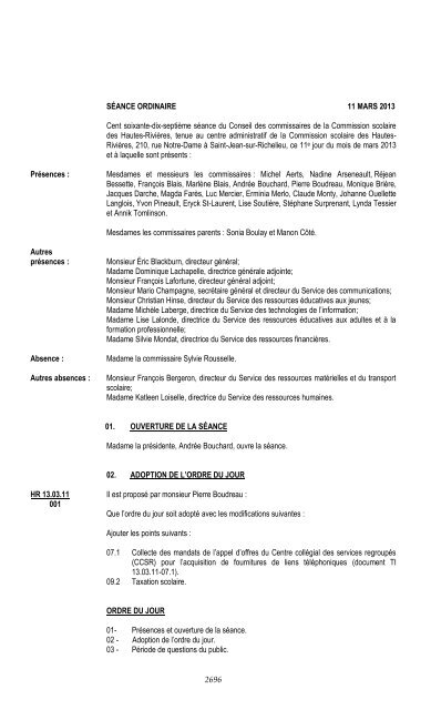 11 mars 2013 - Commission scolaire des Hautes-RiviÃ¨res