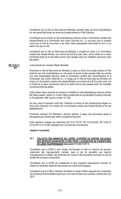 11 mars 2013 - Commission scolaire des Hautes-RiviÃ¨res