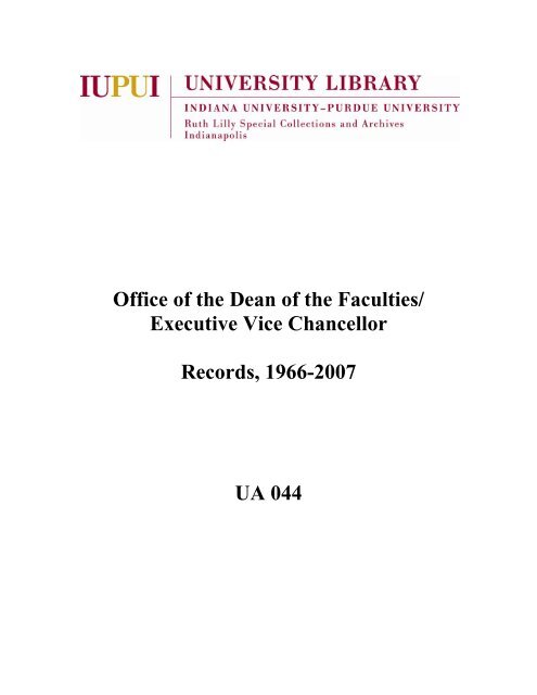 Office of the Dean of the Faculties - IUPUI University Library