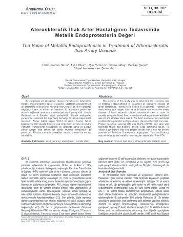 Aterosklerotik Ä°liak Arter HastalÄ±ÄÄ±nÄ±n ... - SelÃ§uk TÄ±p Dergisi