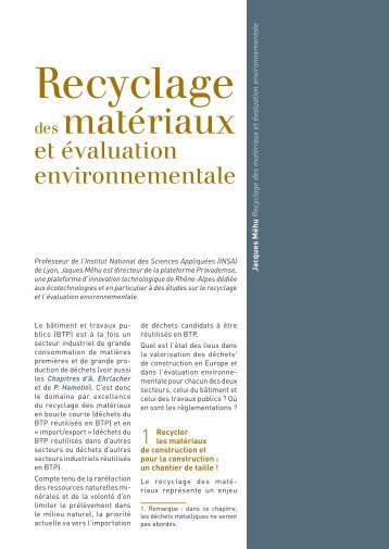 Recyclage des matériaux et évaluation ... - Mediachimie.org