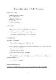 Curriculum Vitae of D. E. Stevenson - Clemson University