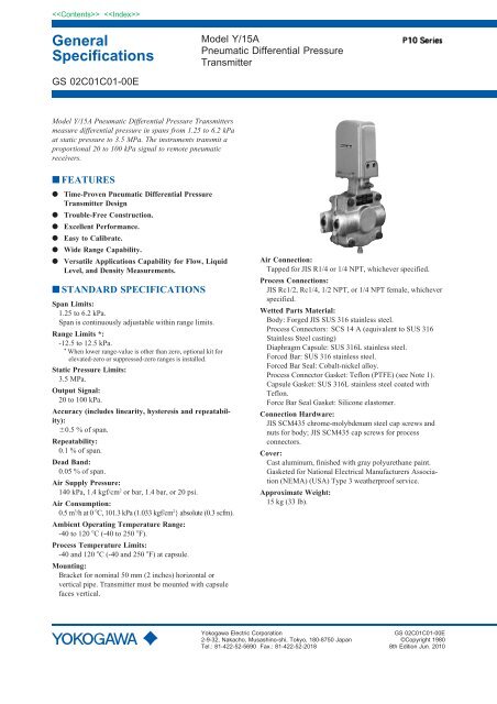 Model Y 15a Pneumatic Differential Pressure Transmitter Yokogawa