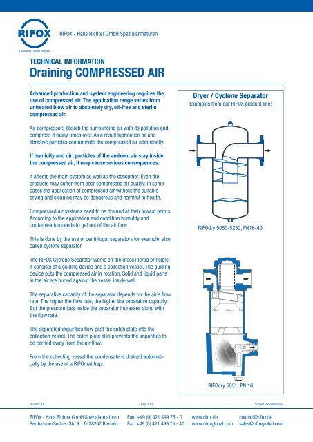 Draining COMPRESSED AIR - Rifox-Hans Richter GmbH