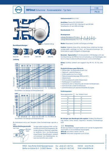 RIFOmat Schwimmer - Kondensatableiter - Typ Vario 1100 PN 25