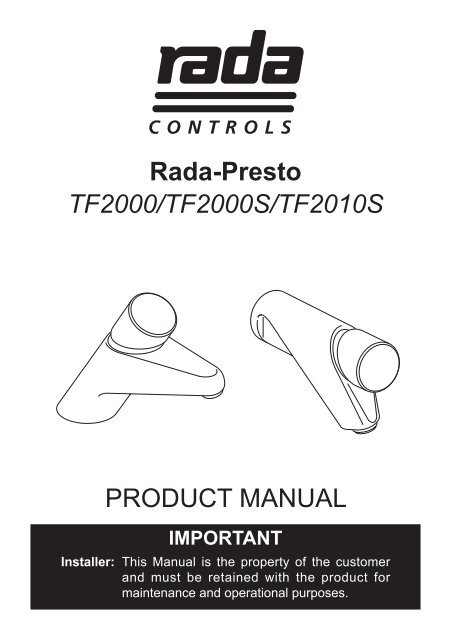 PRODUCT MANUAL Rada-Presto TF2000/TF2000S/TF2010S