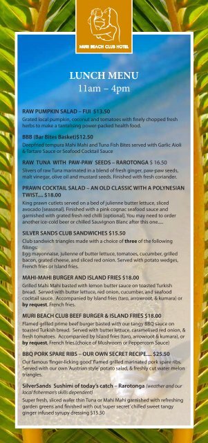 Silver Sands Lunch Menu - Muri Beach Club Hotel