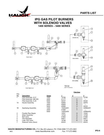 ipg gas pilot burners with solenoid valves - Hauck Manufacturing