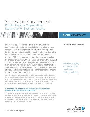 Succession Management: Positioning Your Organization's ...