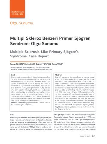 Multipl Skleroz Benzeri Primer Sjögren Sendrom: Olgu Sunumu