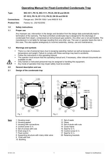 Operating Manual for Float-Controlled Condensate Trap