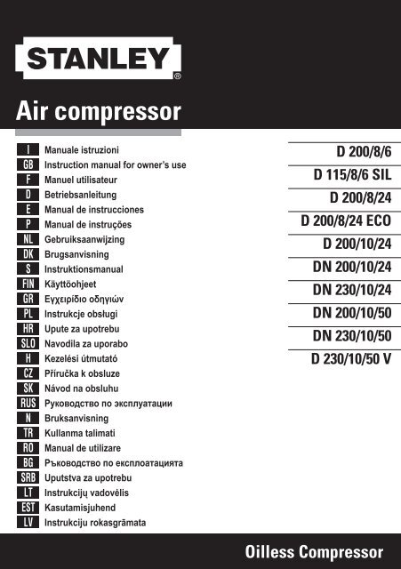 Compresseur 24 L Stanley D200/8/24 avec kit 6 pièces, compresseurs-accessoires