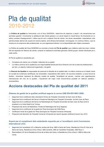 Pla de qualitat 2011-2012 - Grup Sagessa