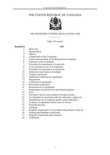 The Pesticides Control Regulations, 1984 - Ministry Of Agriculture ...