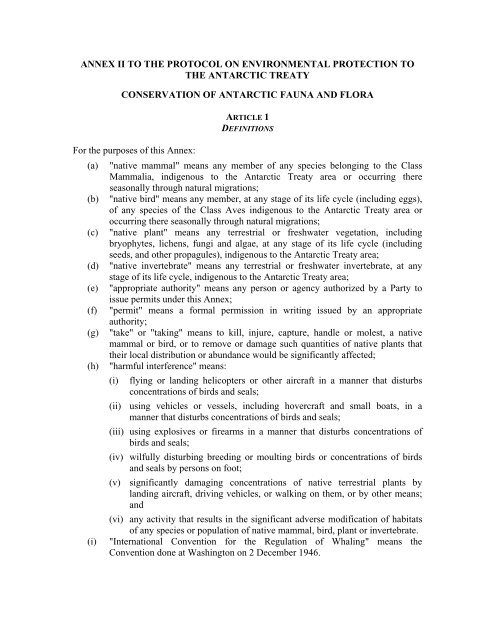 Annex II of the Environment Protocol - Antarctic Treaty Secretariat