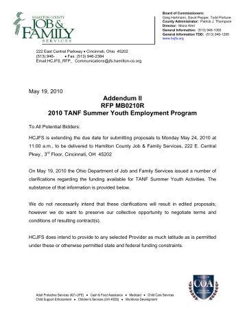 Addendum II - Hamilton County Job & Family Services