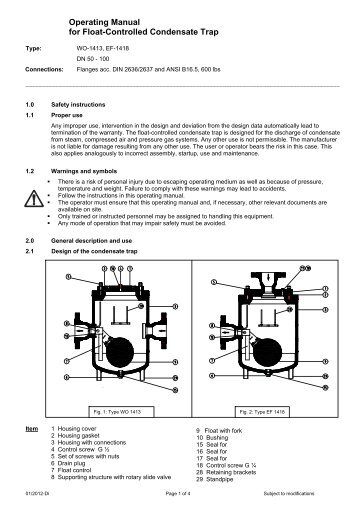 Operating Manual for Float-Controlled Condensate Trap