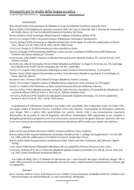 Strumenti per lo studio della lingua accadica - Elam.net