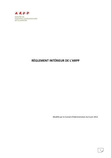 Règlement intérieur de l'ARPP