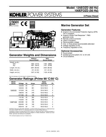 Model: 125EOZD (60 Hz) 100EFOZD (50 Hz) Marine Generator Set ...