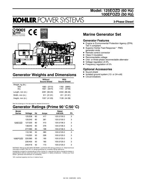 Model: 125EOZD (60 Hz) 100EFOZD (50 Hz) Marine Generator Set ...